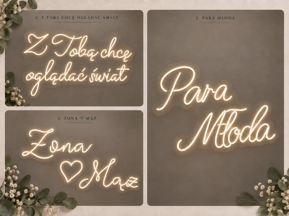 Napisy neon LED — Z Tobą chcę oglądać świat, Para Młoda, Żona ♡ Mąż